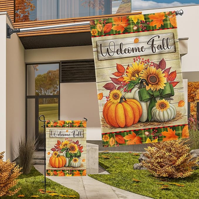 FLAGWIX Pumpkins Fall Flags for Outside - House Flags for Outside 29.5" x 39.5" - Fall Decorations for Home, Thanksgiving Gifts for Women Men, Thanksgiving Decorations for Garden Home Decor