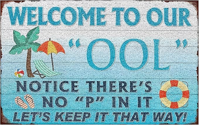 Summer Swimming Pool Door Mat, Funny Poolside Welcome Floor Mats Non-Slip for Front Door Porch Indoor Outside Entrance Entryway, Summer Coastal Doormat, 17x30 Inch