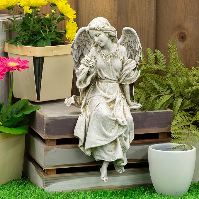 Joseph's Studio by Roman, 12.75" H Sitting Angel Garden Statue, Outdoor Decor