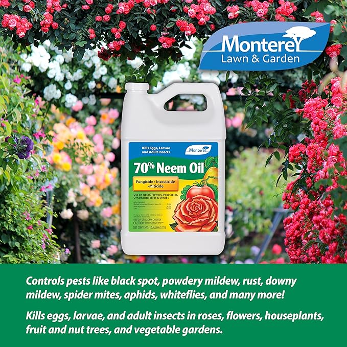 Monterey 70% Neem Oil Bundled with Measuring Spoon - Organic Gardening Fungicide, Insecticide, Miticide - Kills Eggs, Larvae, and Insects - 1 Gallon
