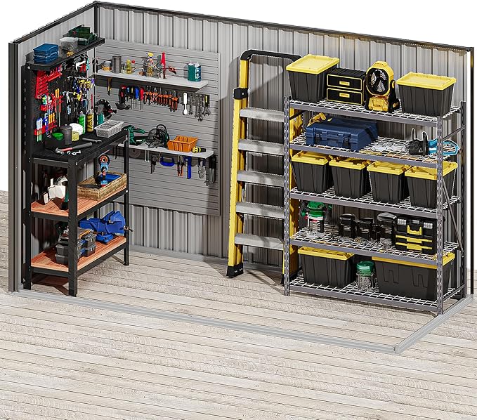 DWVO 9.1x4.2ft Large Outdoor Storage Shed, Metal Tool Sheds, Heavy Duty Tool Storage with Lockable Doors & Air Vent for Backyard Patio Lawn to Store Bikes, Tools, Lawnmowers,Dark Gray