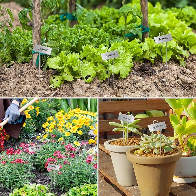 30-Pack Metal Plant Labels Weatherproof Garden Markers,Height 10.6'', Label Area 3.5''X 1.2'' Reusable Nursery Tags for Vegetables Herb Flower Seed Greenhouse - Zinc