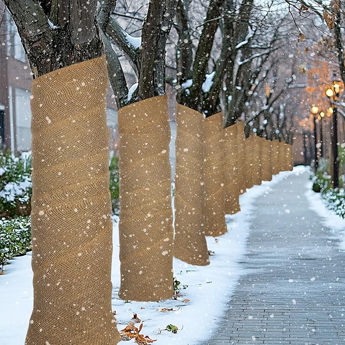 ANPHSIN 15ftx23.6in Natural Burlap Plant Covers Freeze Protection - Winter Frost Plant Blankets, Frost Cloth Tree Wrap for Outdoor Bushes Trees Potted Plants Cold Weather