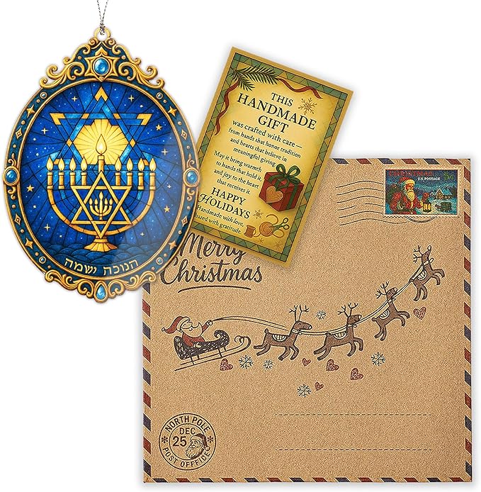 Hanukkah Menorah Ornament – hanukkah ornament – jewish gifts – holiday decor – christmas ornament – Suncatcher effect window hanging – Car Hanging