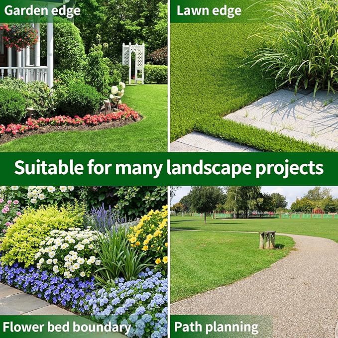 4 in x 164 Ft Garden Landscape Edging, No Dig Garden Edging Border Kit with 300 Pcs Spikes for Flower Bed Lawn Yard Grass Black