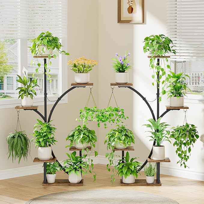 Plant Stand Indoor with Grow Lights - 2 Pack Corner Plant Shelf, 6 Tiered 47'' Indoor Plant Stands for Multiple Plants, K-Shaped Plant Rack Display Holder, Flower Stands for Living Room Patio Home