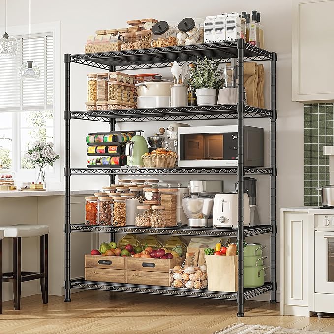 REIBII Storage Shelves 71" H Tall Wire Shelving Unit Sturdy Metal Shelves Adjustable Wide Pantry Shelves 5 Tier Deep Heavy Duty Metal Shelving Load 1500LBS Storage Rack 2 Pack