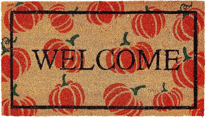 KANKUN Coco Coir Door Mat with Heavy Duty Backing, Welcome Doormat (17" x 30"), Doormat Entrance (Welcome2 - Halloween)