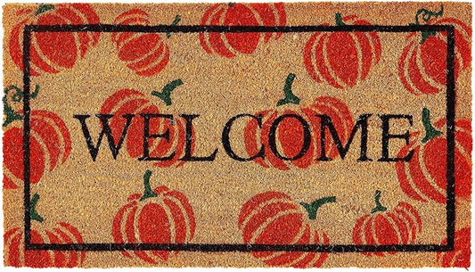 KANKUN Coco Coir Door Mat with Heavy Duty Backing, Welcome Doormat (17" x 30"), Doormat Entrance (Welcome2 - Halloween)