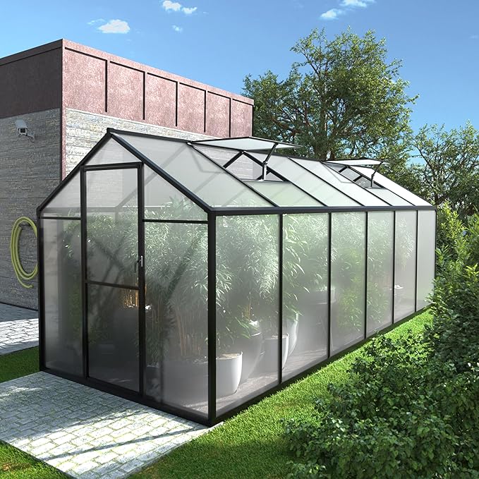 BlueWish 6x12FT Greenhouse for Outdoors, Aluminum Heavy Duty Greenhouse Kit with Lockable Door, 4MM Thickness Polycarbonate, Upgraded Rivet Structure Walk-in Green House for Garden, Gray