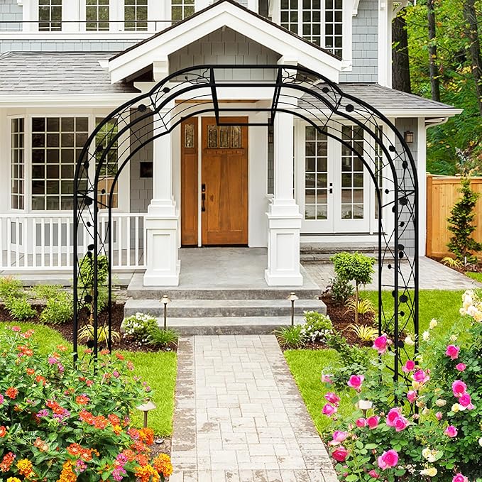 Metal Garden Arch 8.2 FT High x 6.2 FT Wide Garden Arbor Trellis for Outdoor Climbing Plants Support Rose Lawn Tall Large Wedding Archway (Black, XL)