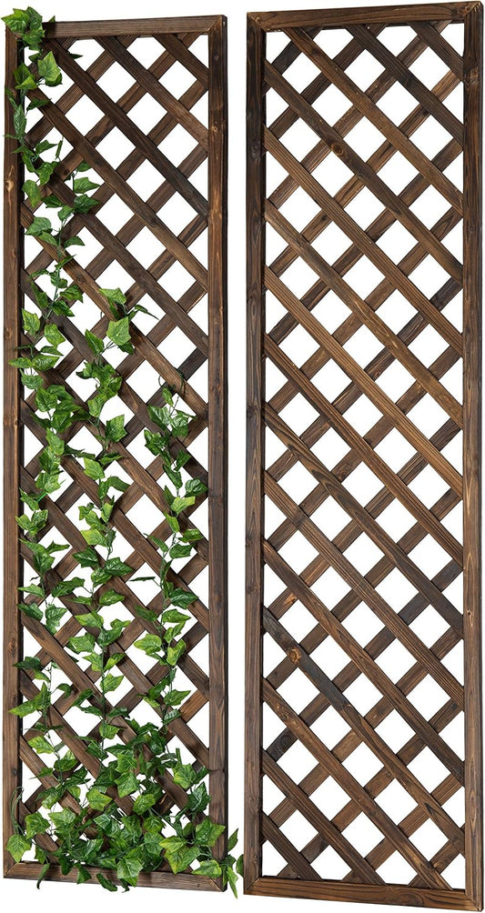 MyGift Wood Trellis, Wall Hanging Large Garden Trellis for Climbing Plants Outdoor, Brown Lattice Panels for Outside, Set of 2