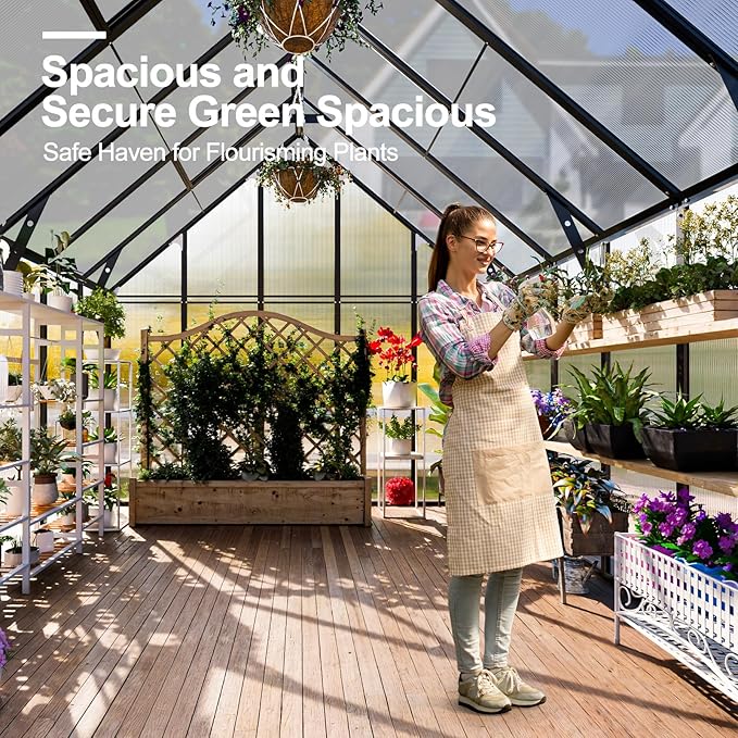 Greenhouse, 10x12 FT Easy Assembly Hybrid Polycarbonate Greenhouses for Outdoors w/2 Vent Windows & Swing Door Walk-in Greenhouses Aluminum Green House for Garden Backyard, Black