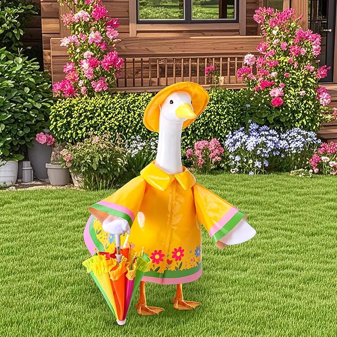 DECOHS 3 Pcs/Set Raincoat Porch Goose Outfits, Summer Lawn Goose Statue Raincoat Costume, Yard Goose Clothes Raincoats Umbrella Hat Outfit for 23" Statue Patio Garden Decoration