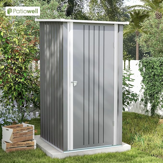 Patiowell 3 x 3 FT Outdoor Storage Shed,Small Garden Tool Storage Shed with Sloping Roof and Single Lockable Door, Outdoor Shed for Backyard Garden Patio Lawn, Grey
