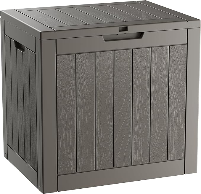 KAMABOKO Deck Box, 35 Gallon Resin Indoor and Outdoor Storage Boxes Waterproof for Garden Tools, Pool Accessories Storage Bench, Patio Furniture and Cushions with Lockable Lid, Grey