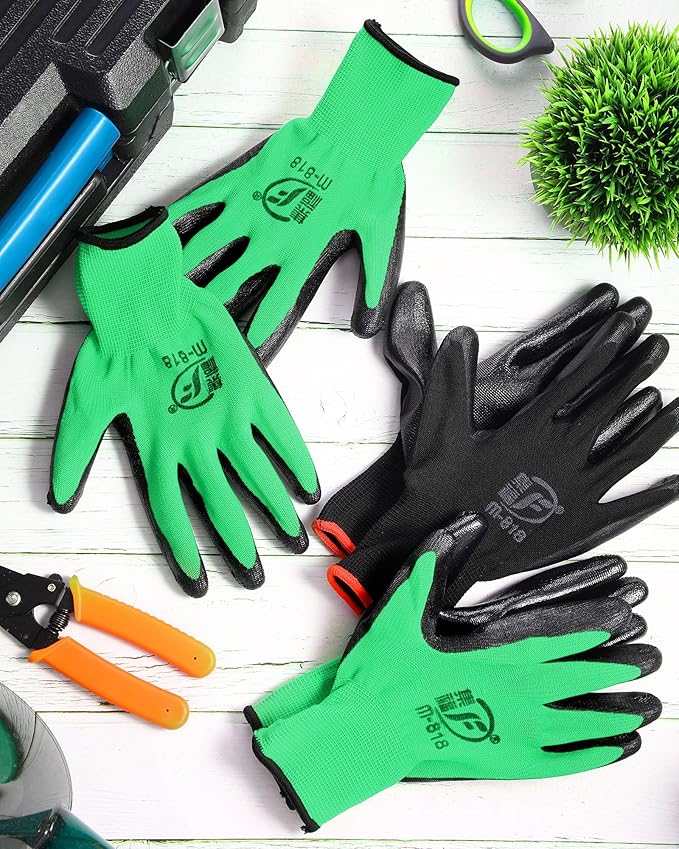 Nuogo 48 Pairs Gardening Gloves for Men Women Rubber Coated Safety Work Gloves Bulk for Gardening Construction Work