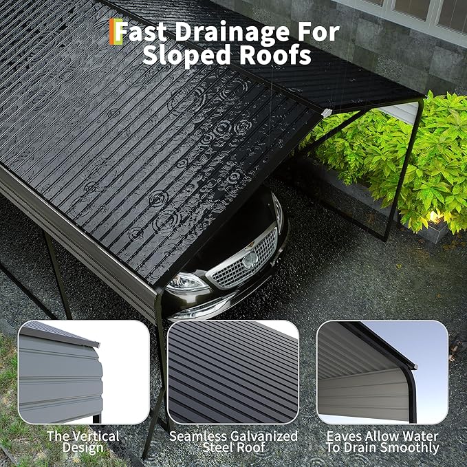 10x15 FT Heavy Duty Metal Carport with Galvanized Steel Frame & Roof, All-Weather Portable Car Garage Shelter, Metal Carports Garage for Cars, Trucks, Boats, Wind & Snow Resistant, Reinforced Base