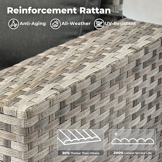 ovios 6 Pieces Patio Furniture Set, Outdoor Wicker Sectional Sofa with Glass Table Comfy Cushions, Modern Modular Deep Seat Couch Rattan Conversation Set, Black