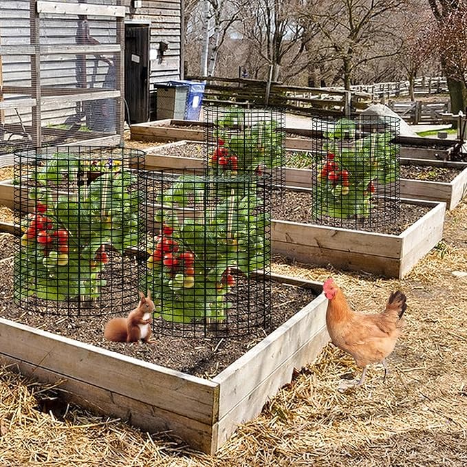 6 Sets of 24'' x 12'' Garden Plant Protectors from Animals with Detachable Covers, Metal Plant Cage Chicken Wire Cloche with Ground Stakes and Nylon Tie, Wire Plant Cage to Keeping Bunny Animals Out