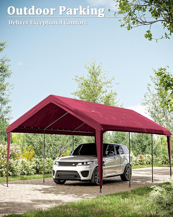 Carport Canopy Replacement Cover 12x20 Heavy Duty Outdoor Portable Car Canopy Oxford Waterproof UV & Tear Resistant Garage Canopy with Ball Bungees (Frame is Not Included)