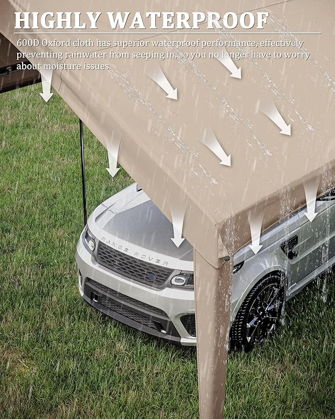 Carport Canopy Replacement Cover 12x20 Heavy Duty Outdoor Portable Car Canopy Oxford Waterproof UV & Tear Resistant Garage Canopy with Ball Bungees (Frame is Not Included)