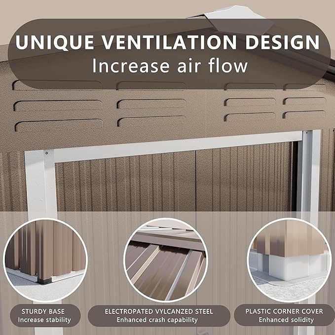 8FT x 6FT Outdoor Storage Shed, Waterproof Lockable Door Metal Tool Shed with Sliding Door and Ventilation, Gardening Tool Storage Room, Metal Storage Shed for Gardens and Lawns