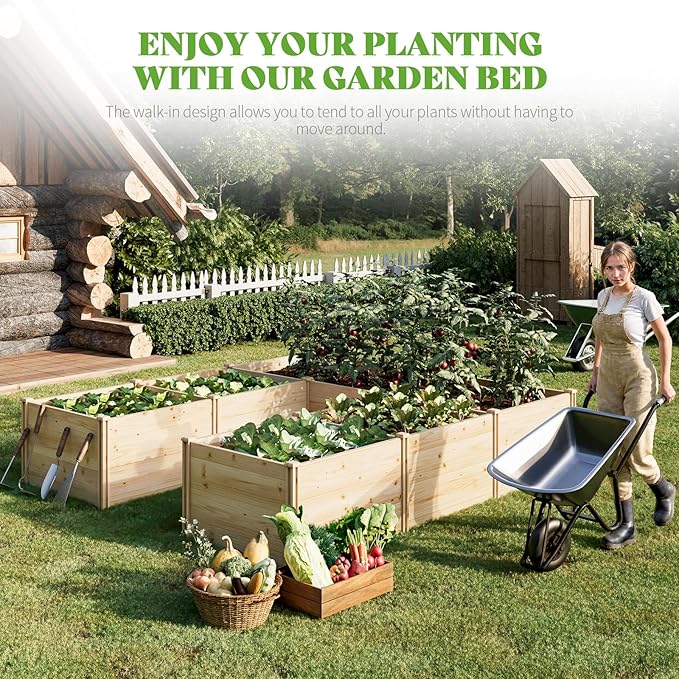 PaPaJet Raised Garden Bed for Outdoor, Seven Grids Deep Large Planter Box for Gardening, Vegetables, Flowers, Herbs（7.5× 9.0× 1.6FT）