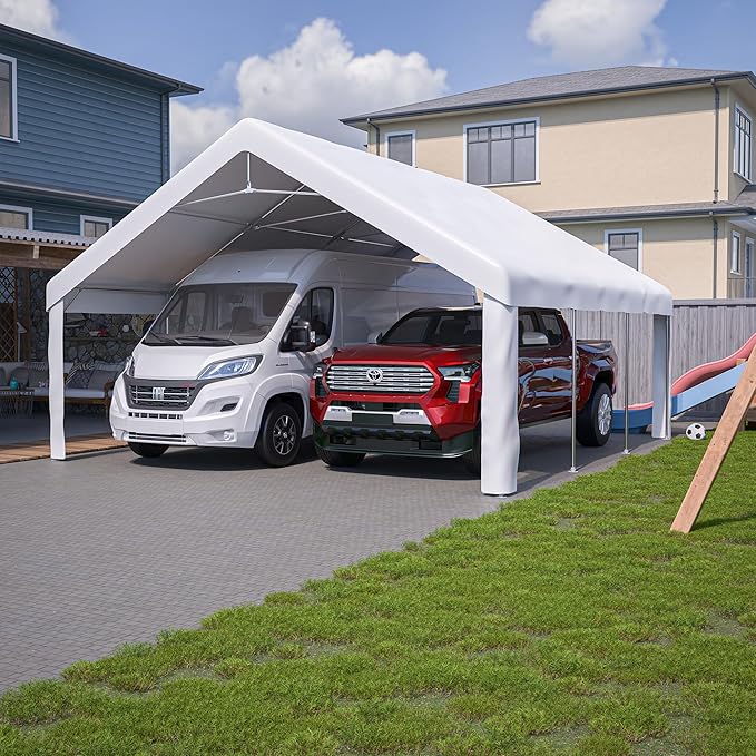 Heavy Duty Car Port - 20'x20' with Roll-up Sidewall, Ventilated Windows, Removable Sidewalls, Portable Outdoor Garage for Car, Truck, Boat, Canopy, Gray