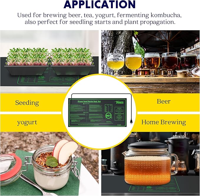 iPower Durable Seedling Heat Mat Warm 10" x 20" Hydroponic Heating Pad Waterproof for Seed Starting Greenhouse and Germination