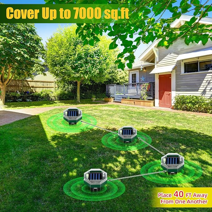 Mole Repellent Solar Powered, 8 Pack Ultrasonic Gopher Vole Repellent Outdoor, Waterproof Sonic Spikes Get Rid for Squirrel, Rat, Mice, Rodent, Skunk Repellent for Lawns Yard