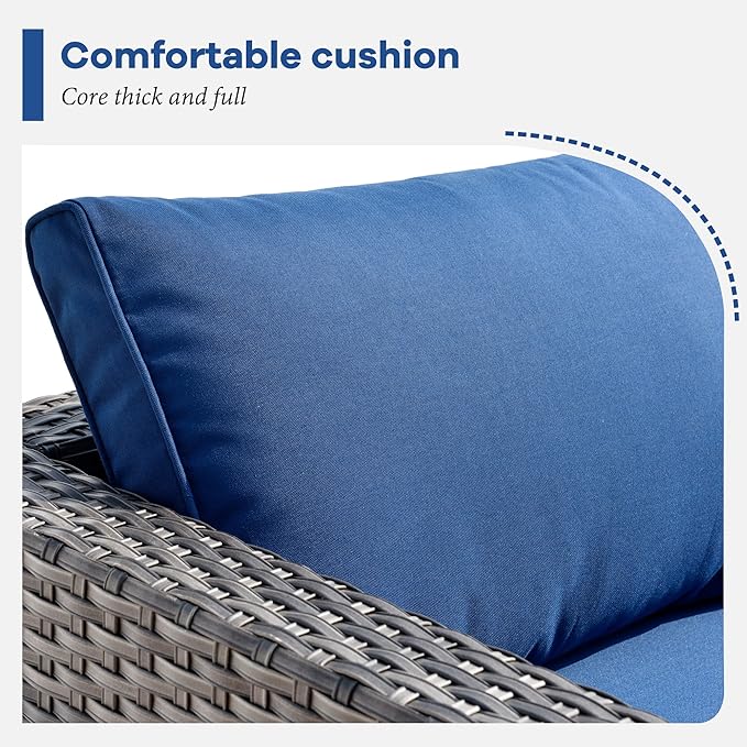 HOOOWOOO 8 Piece Patio Sectional Furniture Set with Swivel Rocking Chairs,Modern Wicker Outdoor Conversation Sofa Sets,Weather Resistant Modular L Shaped Outside Couch Set(Navy Blue)