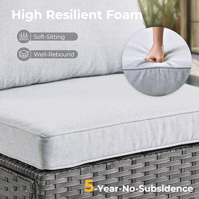 HOOOWOOO Patio Sectional Furniture Set,3 Piece Couch Set with 2 Matching Corner Chairs and 1 Table(Light Grey)