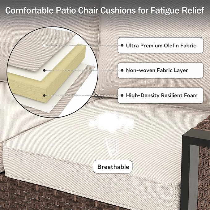 Outdoor Chair Cushions 23" x 24" x 4", Patio Deep Seat Replacement Cushions Set with Zippered Removable Cover, Weather-Resistant Olefin Fabric for Garden Chair Sofa Couch, Set of 2, Beige
