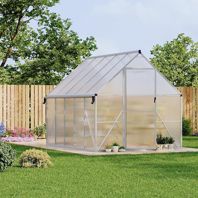 8'X10' Aluminum-Framed Polycarbonate Greenhouse, Heavy Duty Polycarbonate Greenhouse with Quick Setup Structure and Roof Vent, Large Enhanced Aluminum Greenhouses Kit for Outdoors
