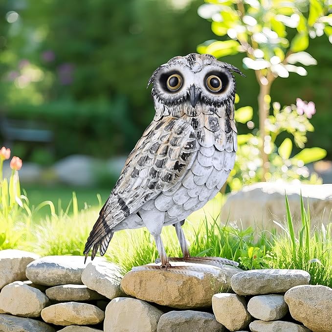 Shorayn Metal Owl Decor Garden Statue Outdoor Sculpture Yard Art for Patio Lawn Backyard Home Decoration Great Gifts