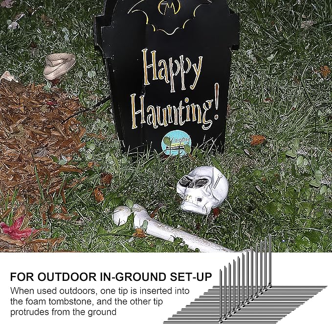 EBaokuup 12PCS Halloween Tombstone Stakes, 6.6"X3" Tombstone Metal Stakes, T-Shaped Ground Stakes for Halloween Outdoor Yard Lawn Foam Graveyard Decorations Decorations