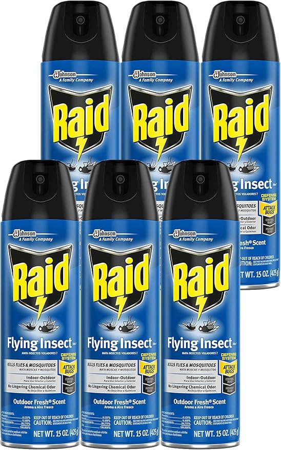 Raid Flying Insect Killer, Aerosol Insecticide Spray for Flying Insects, 15 Ounce (Pack of 6)