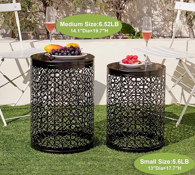 HFHOME Set of 3 Metal Side End Tables Nightstand, Nesting Round Coffee Table for Indoor Outdoor, Heavy Duty Metal Plant Stand Living Room Garden Stool - Bronze