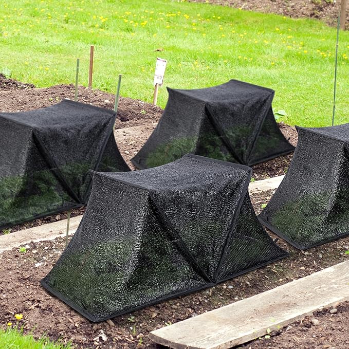 DECOHS 35" x 20" x 14" Foldable Plant Shade Tent, Raised Garden Bed Plant Sun Protection Cover, UV Resisitant 80% Sunblock Garden Sun Shade Net Crop Cage with Stakes for Outdoor Plants Flower Potted