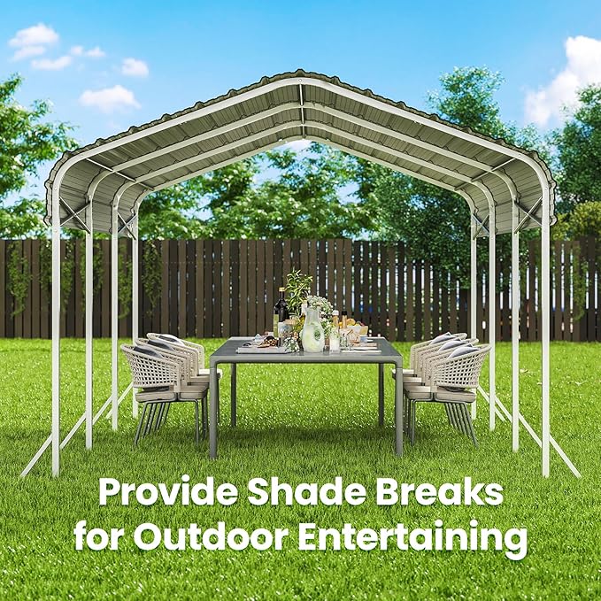 10x15 Carport, Heavy Duty Metal Car Port, All-Weather Protection, Easy Assembly for Cars, Trucks, Boats, Tractors, and Outdoor Storage