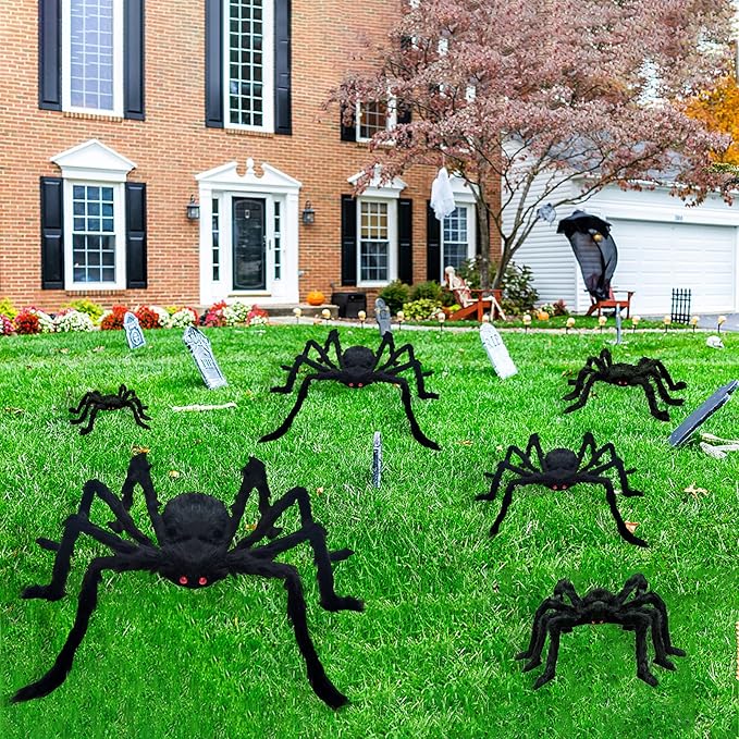 6 Pcs Halloween Spiders Decorations, Giant Hairy Spiders Halloween Decorations Indoor Outdoor Decor
