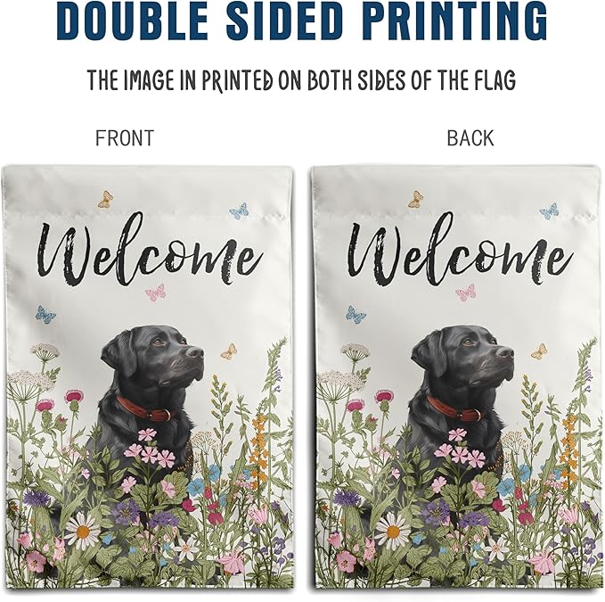 Spring Summer Garden Flag Floral Black Lab Yard Flag Flower Labrador Dog Garden Flags for Outside Small Outdoor Welcome Flags 12x18 Double Sided