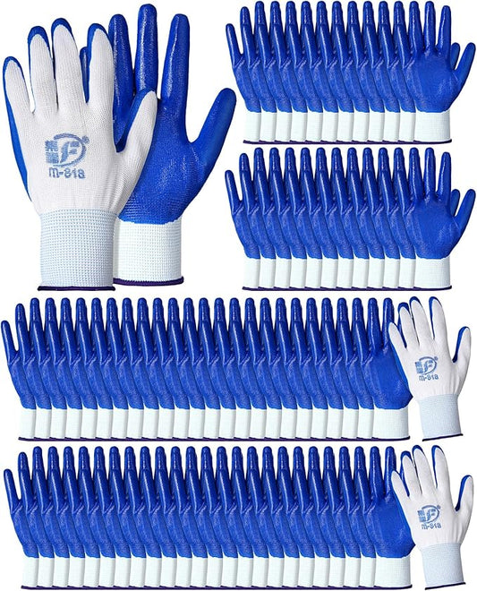 72 Pairs Gardening Work Gloves Bulk for Men Women, Rubber Coated Garden Multipack Safety Construction Glove