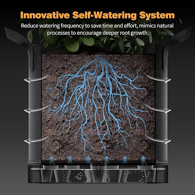 Self-Watering Grow Bags, 5-Pack 5 Gallon 420G Thick Nonwoven Fabric Pots with Reinforced Handles and Multi-Purpose Rings, for Low Stress Plant Training Fruits, Vegetables,and Flowers
