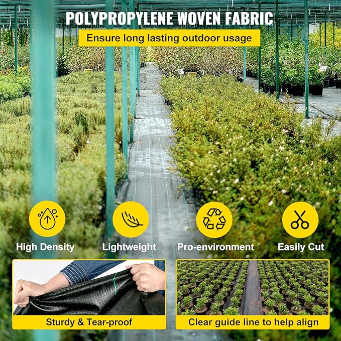 Happybuy 6.5FTx330FT Premium Weed Barrier Landscape Fabric Heavy Duty 3.2OZ, Woven Weed Control Gardening Mat, High Permeability Good for Flower Bed, Geotextile Fabric, Driveway Fabric, Ground Cover
