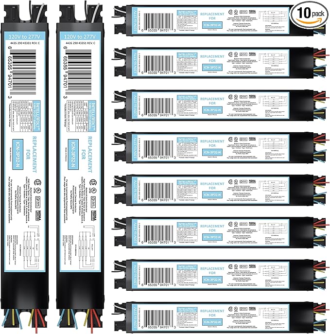 10 Pack - Replacement for ICN-3P32-SC 1, 2 & 3 Lamp T8 Fluorescent Electronic Ballast - 120-277 Volt - Instant Start - UL Approved