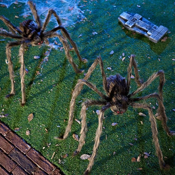 JOYIN 2 Pack 5 Ft Halloween Outdoor Decorations Hairy Brown Spider, Scary Fake Giant Large Spider Haunted House Props, Halloween Lawn Porch Yard Garden Tree Decorations Party Indoor Decor