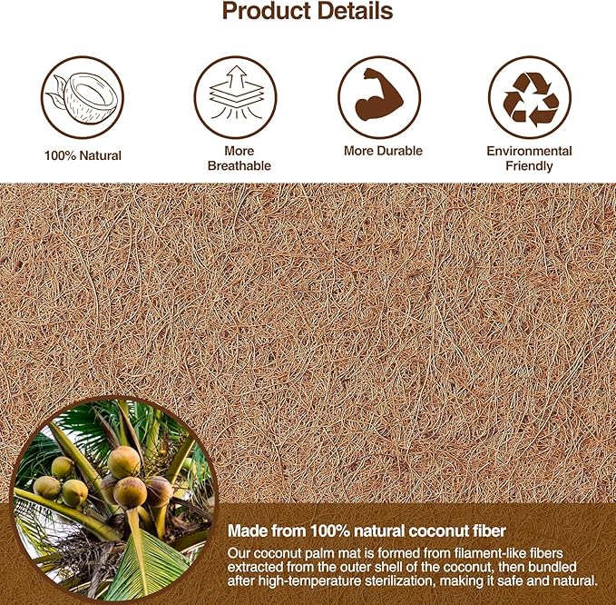 MAXPACE Natural Coconut Coir Liner Sheets - 14x11inch 2 Pcs Coco Fiber for Plant, Planter, Window Basket, Garden Decoration, and Pet Reptile Carpet or Mat