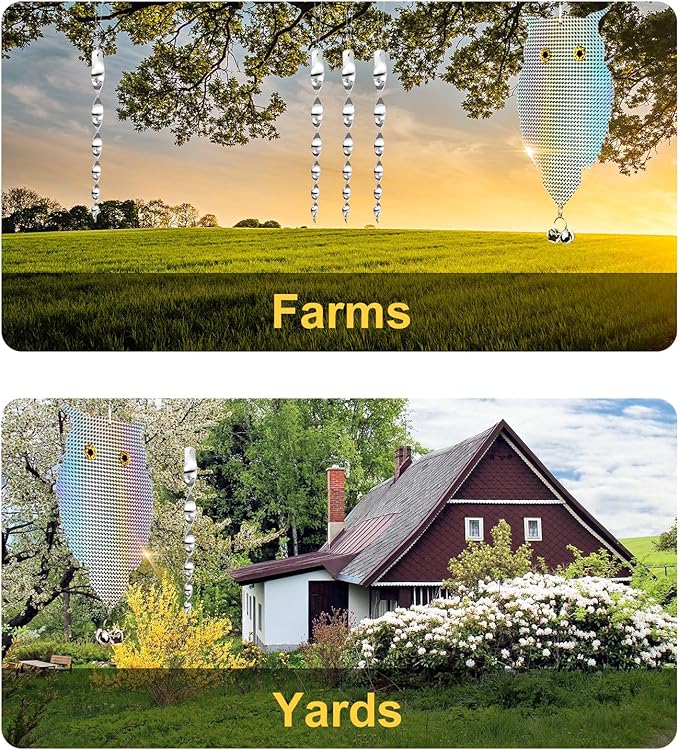 OFFO 4 PCS with 6 Reflective Bird Scare Rods to Scare Birds Away Bird Device for Woodpecker Pigeon Plastic Hanging Outdoors Reflective Keep Birds Away Home and Garden